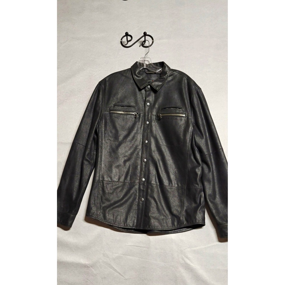 John Varvatos U.S.A. Men's Black Goatskin Snap Front Jacket Zip Chest Pockets M